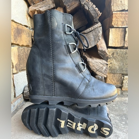 Sorel Joan of Arctic wedge II waterproof leather Black Wedge Boots Sz-8.5. N - Picture 7 of 11